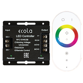 Контроллер ECOLA RFC18WESB RGB 216W 12В (432W 24В) радио для светод. ленты, Белый